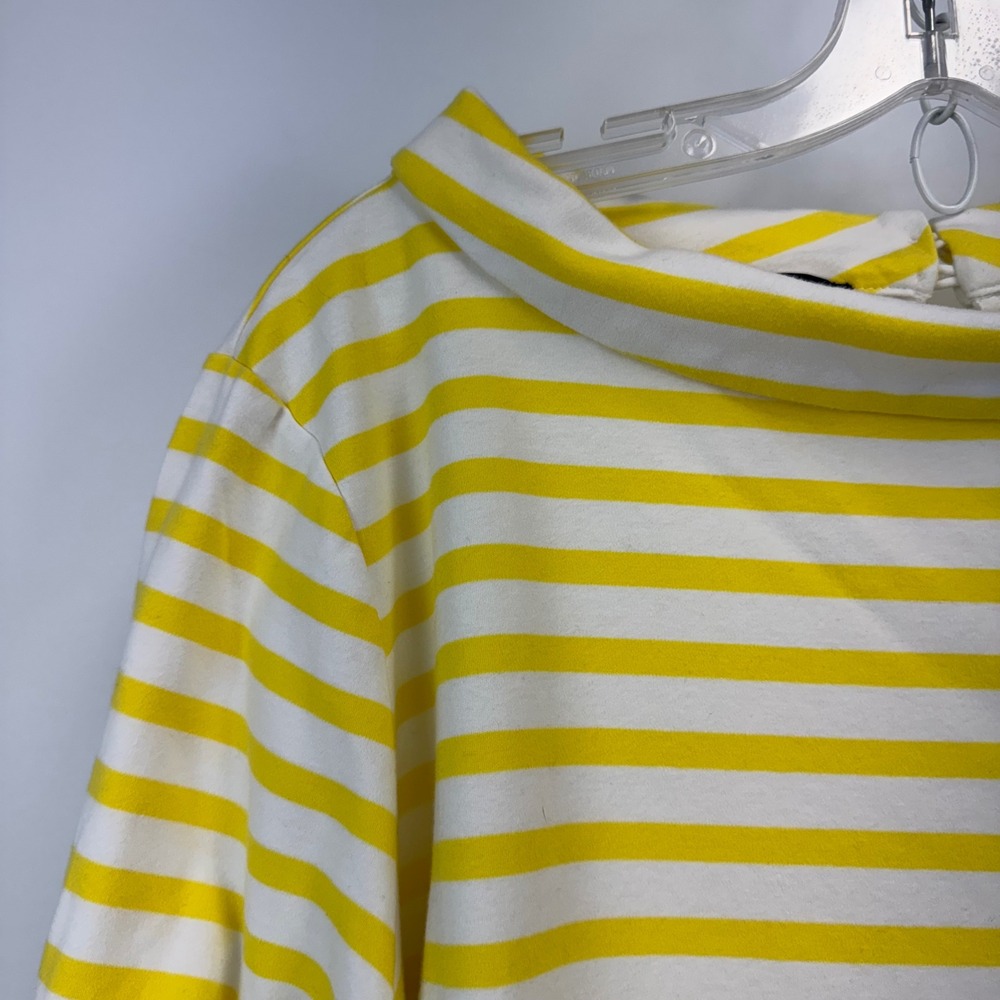 Talbots Woman Yellow White Striped Funnel Neck Tie Cuff‎ Cotton Top 3X VN4900 - Picture 6 of 14